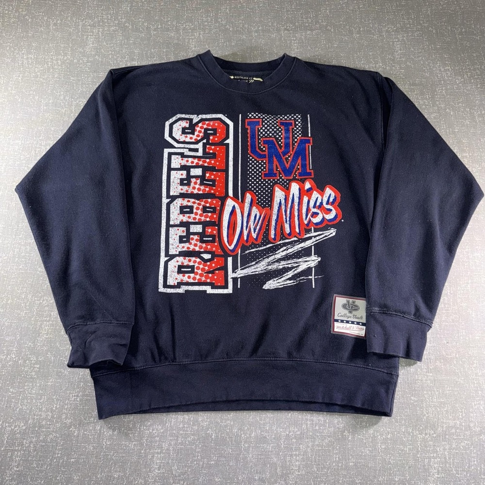 Ole Miss Rebels Sweatshirt Mens Large Blue NCAA Football Mitchell & Ness Fleece